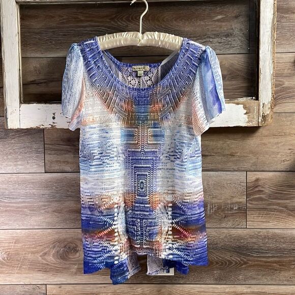 One World Ladies Sheer Blouse , Size Petite Small, Multicolor - Picture 2 of 7